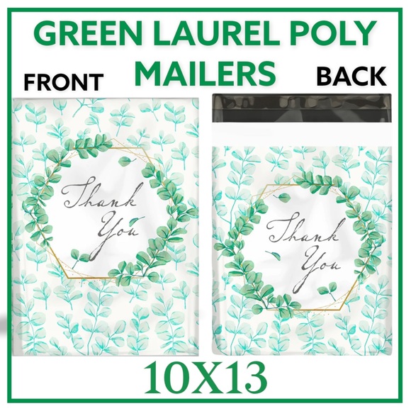 50 10X13 Poly Mailers Green Laurel Thank You Flat Shipping Envelopes - Picture 5 of 7